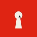 Business and technology solution vector concept. Symbol of success, astronaut in keyhole. Minimal illustration.