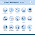 Business and technology trends icons set