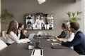 Office employees and freelancers meeting on online video chat Royalty Free Stock Photo