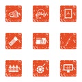 Business telephony icons set, grunge style