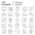 Business thin line icon set, marketing symbols collection, vector sketches, logo illustrations, office signs linear