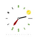 Business time is money. Conceptual watch with clock face stylized like text. Business time. Clock hands like tie. Golden