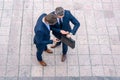 Business time. Top view of business discussion. Businessman sharing his experience. Business partners meeting outdoor Royalty Free Stock Photo