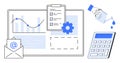 Business Tools and Analytics Concept with Charts, Checklist, Email, and Calculation Elements Royalty Free Stock Photo