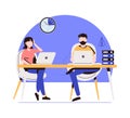 Business topics - office work. Flat style modern outlined vector concept illustration. Man and woman sitting and working at office Royalty Free Stock Photo