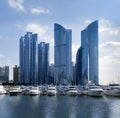 Business tower, City skyline, port in Haeundae, Busan, South Kor