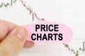 Against the background of the quote chart, a man holds a sign with the inscription - Price charts