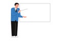 Business trainer or coacher pointing at the presentation board