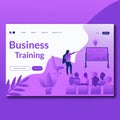 Business Training- Flat Landing page template. Modern flat concept for web design. Vector illustration with woman and presentation Royalty Free Stock Photo