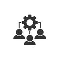Business training icon in flat style. Gear with people vector illustration on white isolated background. Employee management
