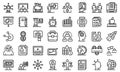 Business training icons set, outline style