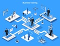 Business training isometric web banner. Coaching, mentoring and consulting flat isometry concept. Career development Royalty Free Stock Photo