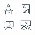 business training line icons. linear set. quality vector line set such as video, money talk, graphics Royalty Free Stock Photo