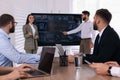 Business training. People in meeting room with interactive board Royalty Free Stock Photo