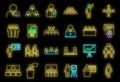 Business training presentation icons set vector neon Royalty Free Stock Photo