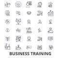 Business training, training session, learning, business meeting, presentation line icons. Editable strokes. Flat design Royalty Free Stock Photo