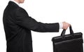 Business transfer deal. handover of a suitcase for money partner Royalty Free Stock Photo