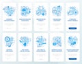 Business transparency blue onboarding mobile app screen set