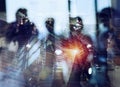 Business travel background of an airport with blur effects. double exposure. Royalty Free Stock Photo