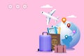 Business travel banner with passport, ticket, luggage web banner Royalty Free Stock Photo