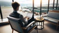 Business Traveler Using Laptop in Airport Lounge