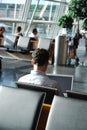 Business traveler waiting in an airport lounge