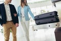 Travelers put baggage on X-ray machine try to detection metal prevention at the airport before take off Royalty Free Stock Photo