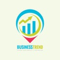 Business trend vector logo template concept illustration. Infographic chart and arrow creative sign. Location map place symbol. Royalty Free Stock Photo