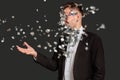 Business trick fraud scheme fooled man confetti Royalty Free Stock Photo