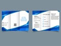 Business trifold brochure. Blue low poly background.