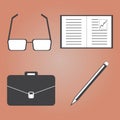 Business trip and Office Icons with Brown