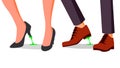 Business Trouble Concept Vector. Feet Stuck. Businessman, Woman Shoe With Chewing Gum. Wrong Step, Decision. Cartoon