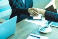 Business trust commitment which Business Partners holding hands Royalty Free Stock Photo