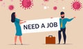 Business unemployed loss job from coronavirus. Jobless work home people. Crisis problem virus vector illustration. Downsizing