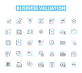 Business valuation linear icons set. Appraisal, Valuation, Equity, Assets, Liabilities, Net worth, Financials line