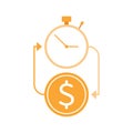 Business vector icon. Financial invest fund, revenue increase, income growth, budget plan concept. Hourglass and coin with dollar