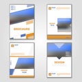 Business vector set. Brochure template layout, cover design annual report, magazine, flyer in A4 with yellow blue flying triangles Royalty Free Stock Photo