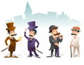 Business Victorian Gentleman Meeting Cartoon Character Icon Set English Great Britain City Background Retro Vintage