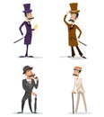 Business Victorian Gentleman Meeting Cartoon Character Icon Set English Great Britain City Background Retro Vintage