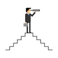 Business vision. The businessman stands on the top of the stairs