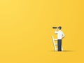 Business vision vector concept with businessman on a ladder with telescope. Modern paper cutout style. Symbol of Royalty Free Stock Photo