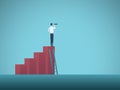 Business vision vector concept with businessman standing on top of rising chart. Symbol of successful investment