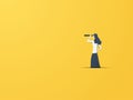 Business vision vector concept with businesswoman with telescope. Modern paper cutout style. Symbol of business