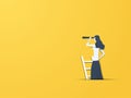 Business vision vector concept with businesswoman with telescope. Modern paper cutout style. Symbol of business