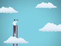 Business vision vector concept with business man standing on top of ladder above clouds. Symbol of new opportunities