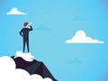 Business vision vector concept with business man standing on top of mountain above clouds. Symbol of new opportunities Royalty Free Stock Photo