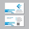 Business visit card template with logo - concept design. Arrows logistic transportation brand. Vector illustration. Royalty Free Stock Photo