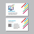 Business visit card template with logo - concept design. Computer repair service branding. Vector illustration.