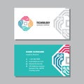 Business visit card template with logo - concept design. Network computer technology. Vector illustration.