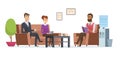 Business waiting room. People at office lobby modern interior sitting tea break reception vector characters Royalty Free Stock Photo